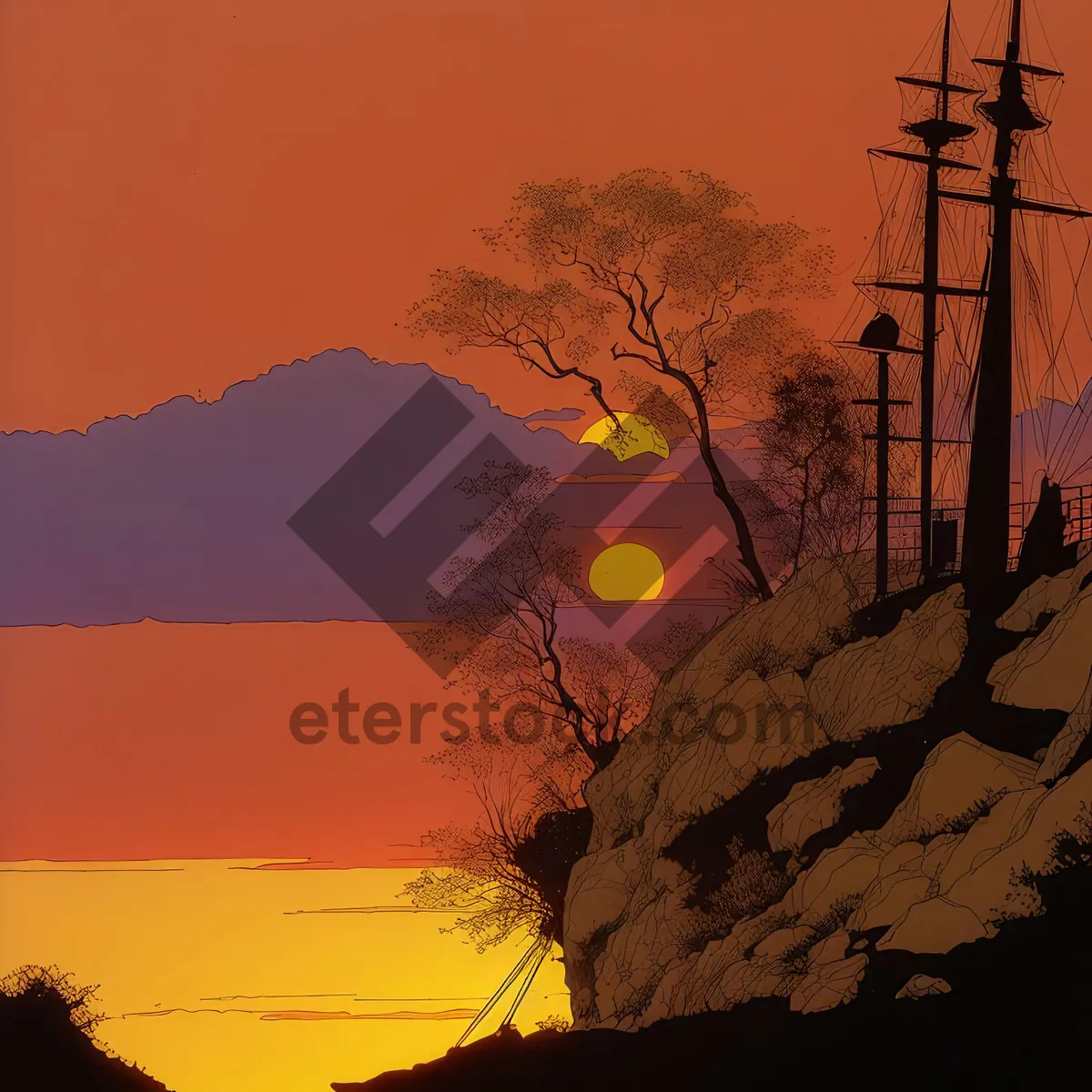 Picture of Powerline Network: Silhouette of Electrical Tower Against Starry Sky