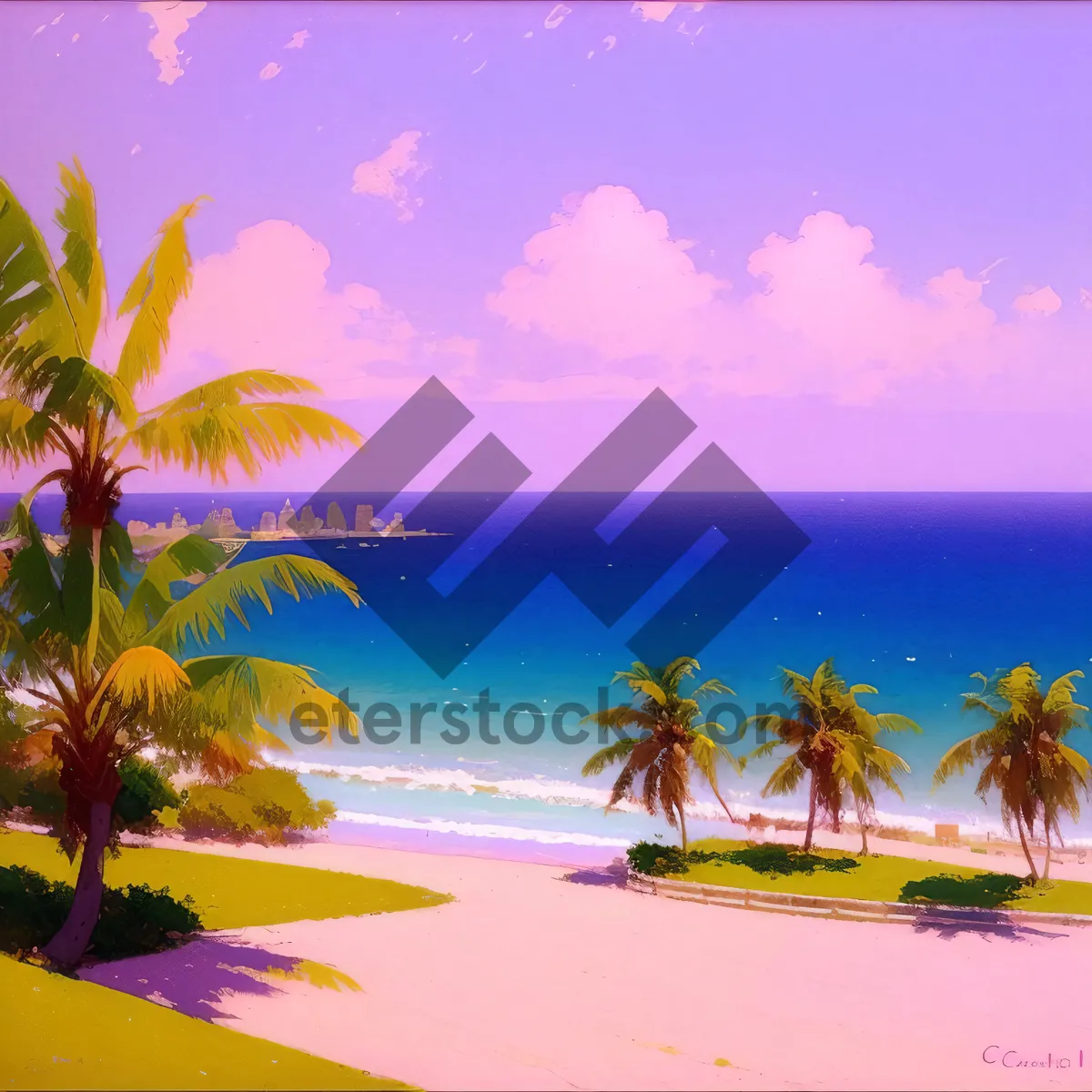 Picture of Tropical Beach Sunset: Tranquil Paradise by the Turquoise Water