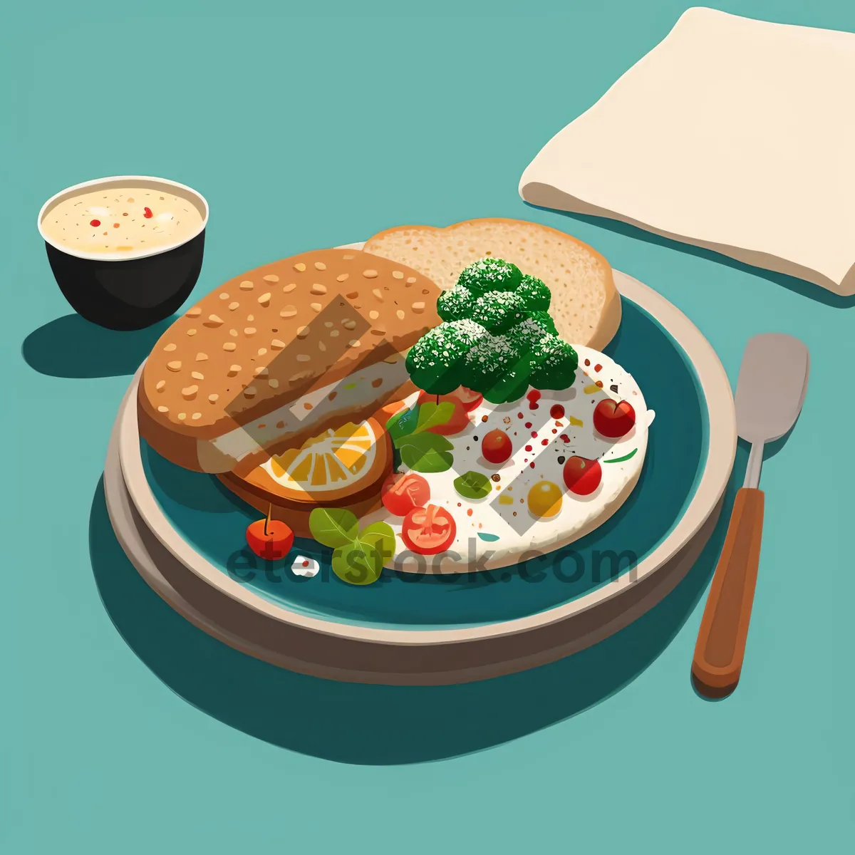 Picture of Healthy Vegetable Salad with Cheese and Tomato Slice