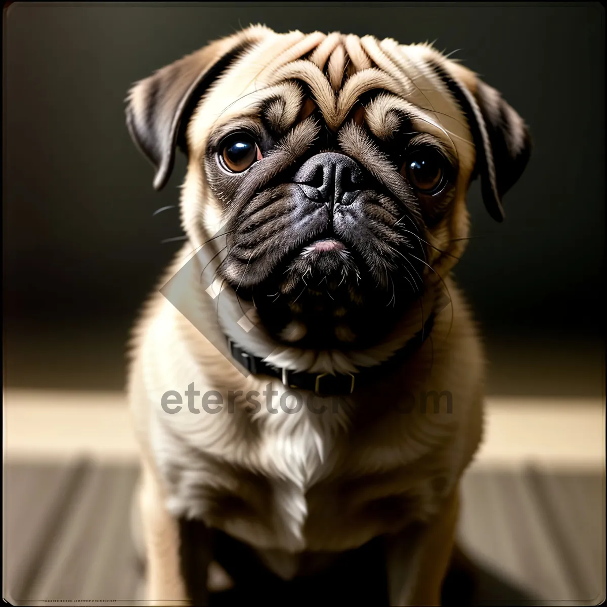 Picture of Adorable Wrinkled Pug Studio Portrait: Cute Pet Bulldog