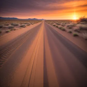 Serenity Road: Captivating Desert Horizon at Sunset