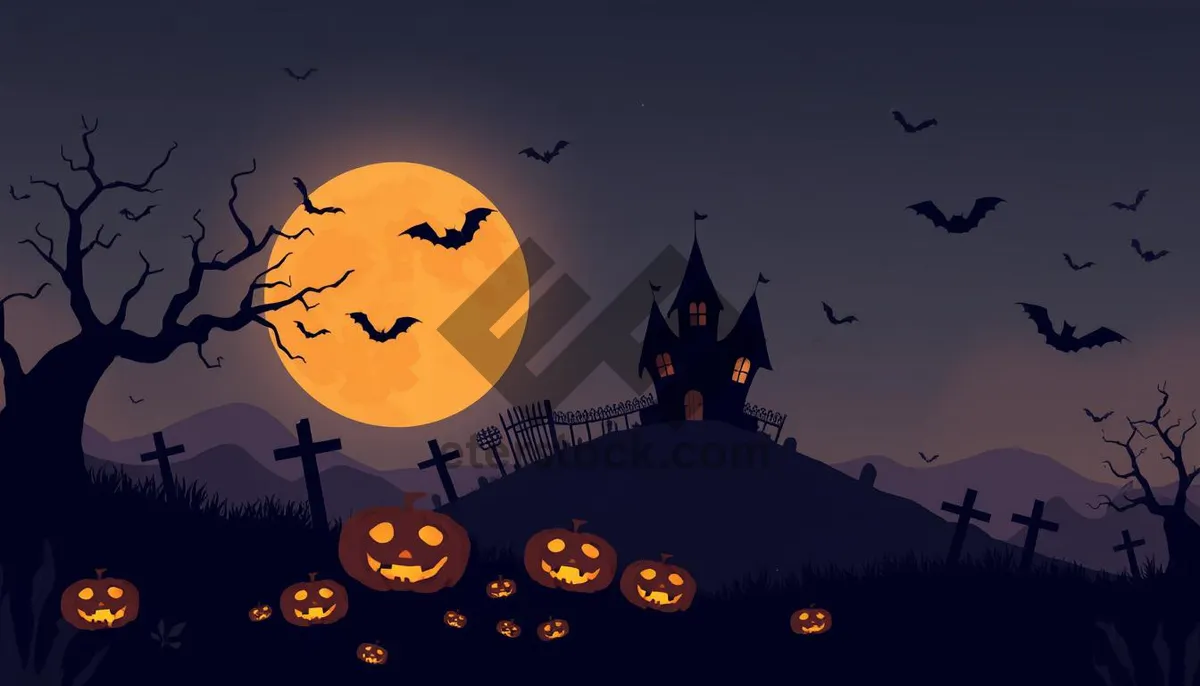 Picture of Spooky Halloween Night with Moon and Pumpkin