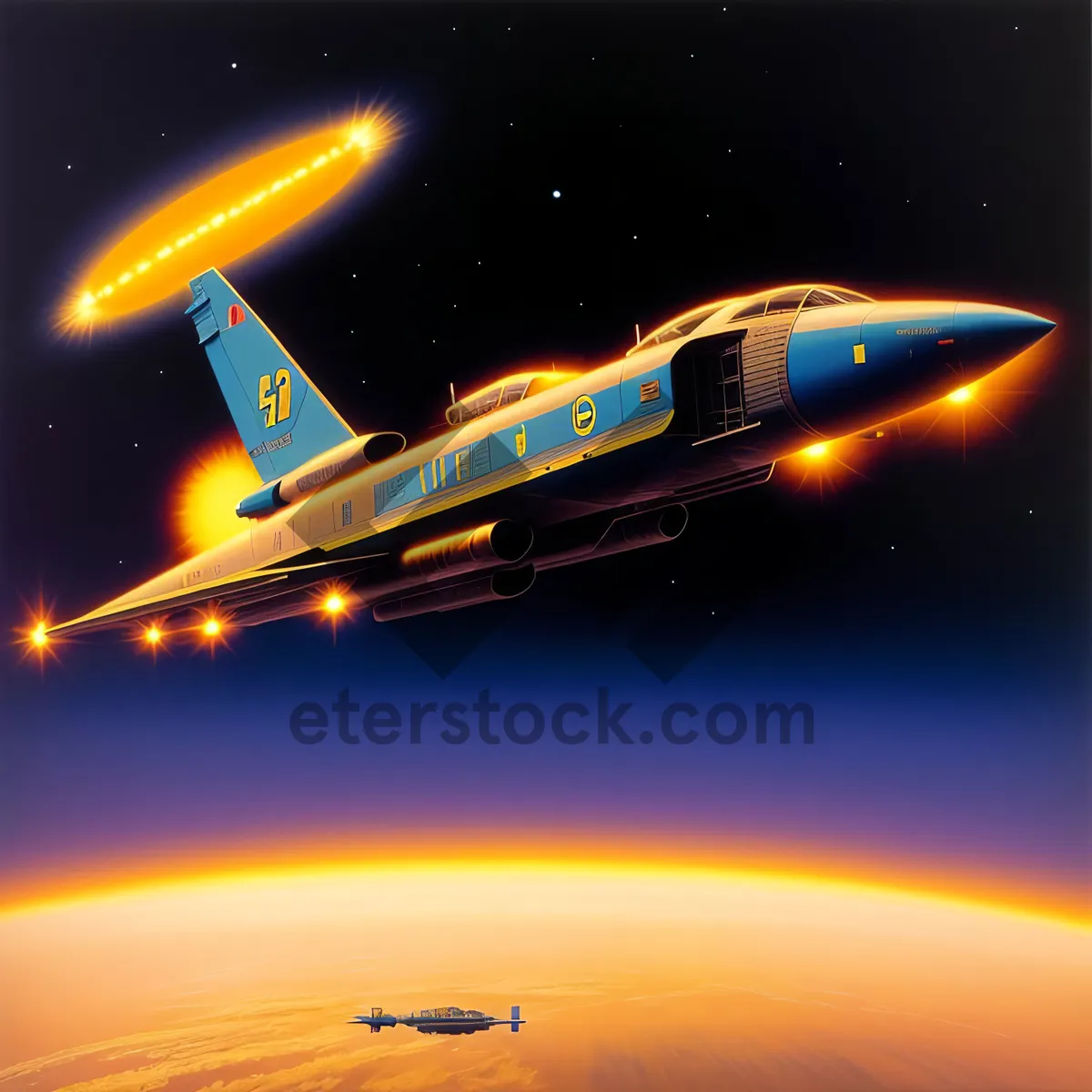 Picture of Night Sky Jet with Glowing Rotor Blade
