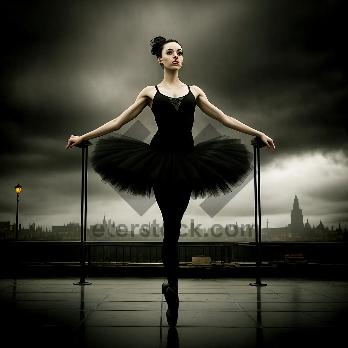 Picture of Graceful Dancer in Fashionable Dress Poses Outdoors