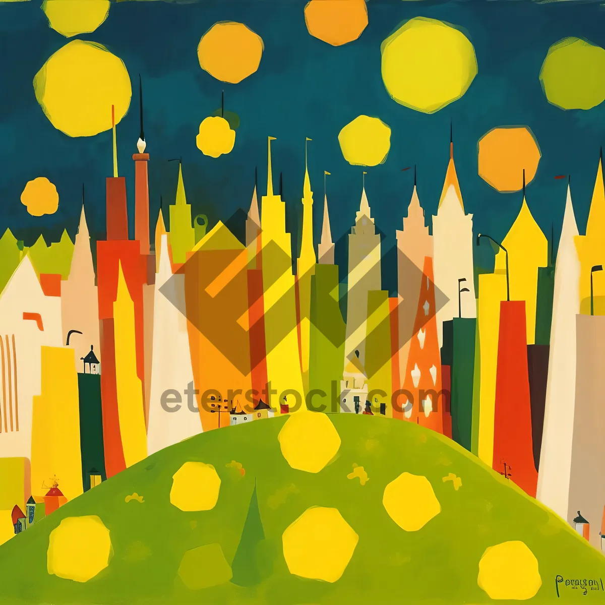 Picture of Rainbow Shuttlecock Drawing with Colorful Crayons