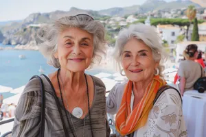 Happy elderly couple smiling together in the park