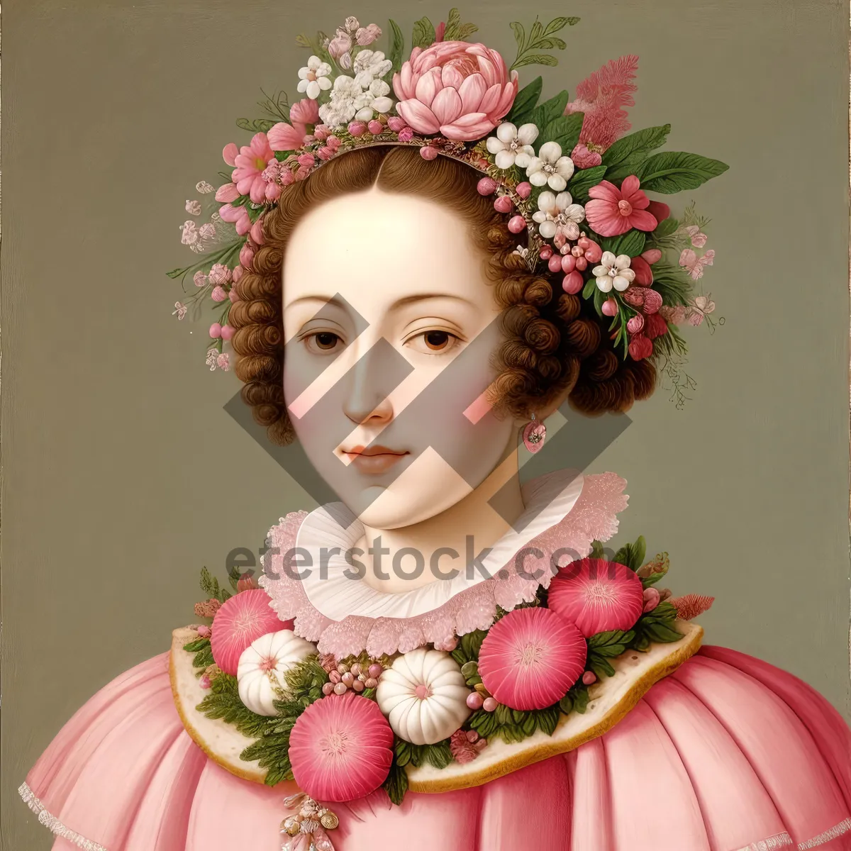 Picture of Doll-faced flower princess with captivating bouquet