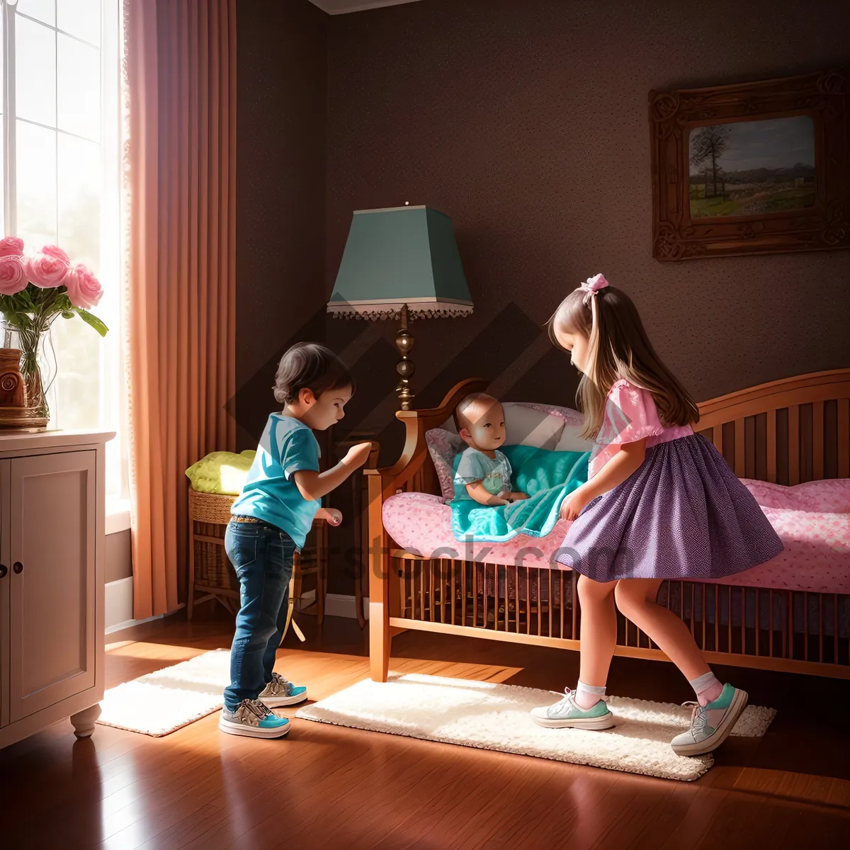 Picture of Cozy Home Furnishings - Man Smiling at Baby Bed