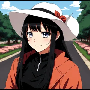 Smiling adult under fashionable parasol hat