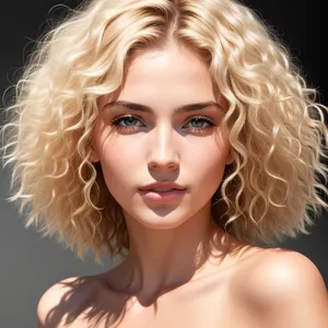 Blond Model Posing with Curly Hair and Sensual Makeup