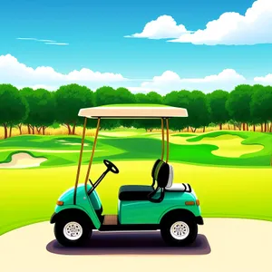 Golfer driving golf cart on course