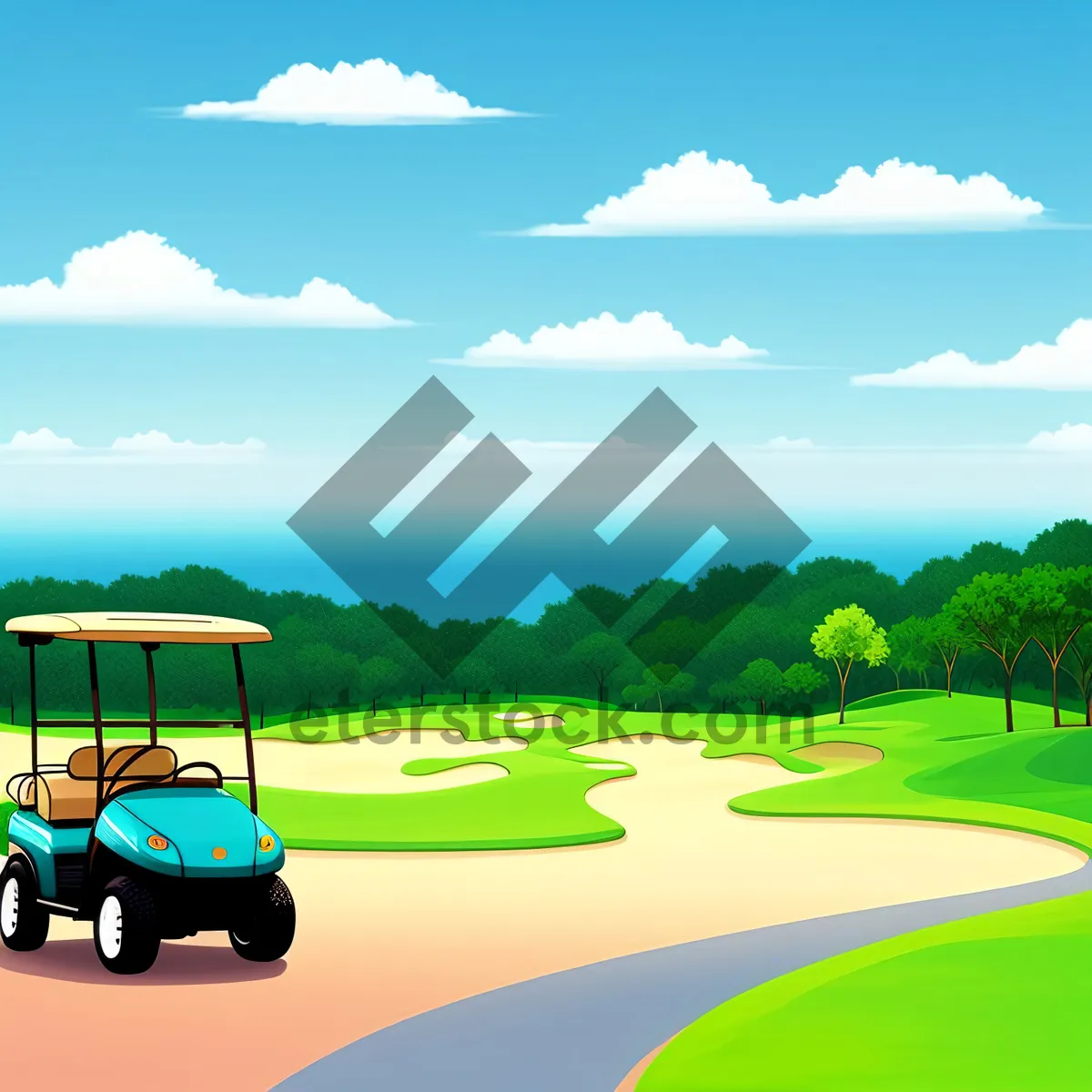 Picture of Serene Golf Course Amidst Rolling Hills and Clear Skies