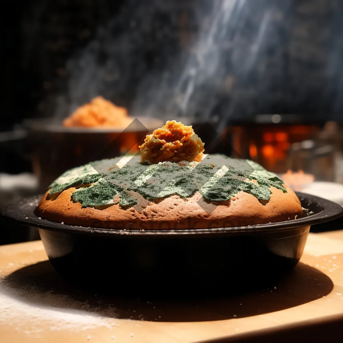 Picture of Japanese-style meal with wok and cup in restaurant