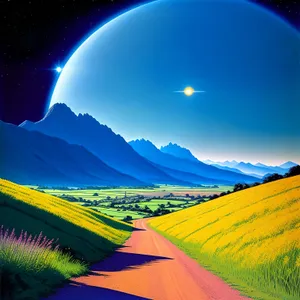 Serenity on the Hill: Panoramic Rural Landscape Under a Colorful Sky