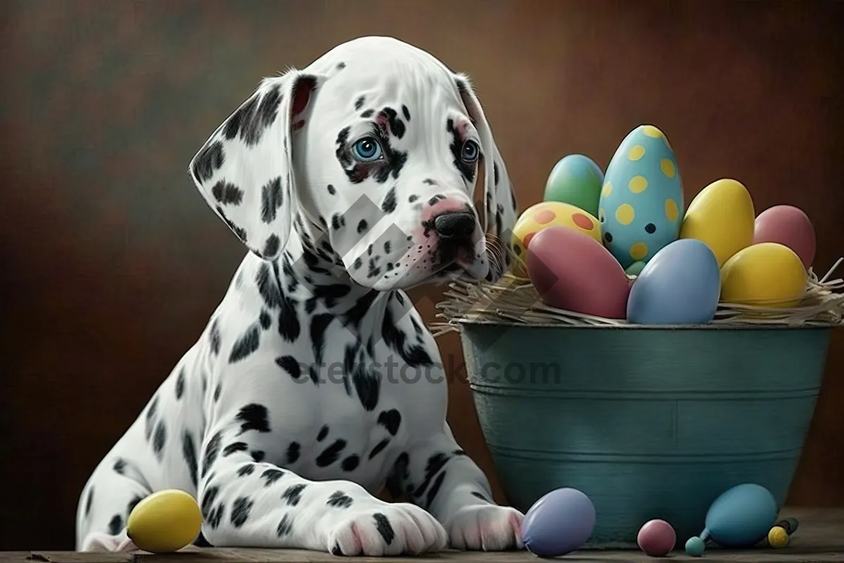 Picture of Colorful Dalmatian Juggling Eggs in Fun Circus Act