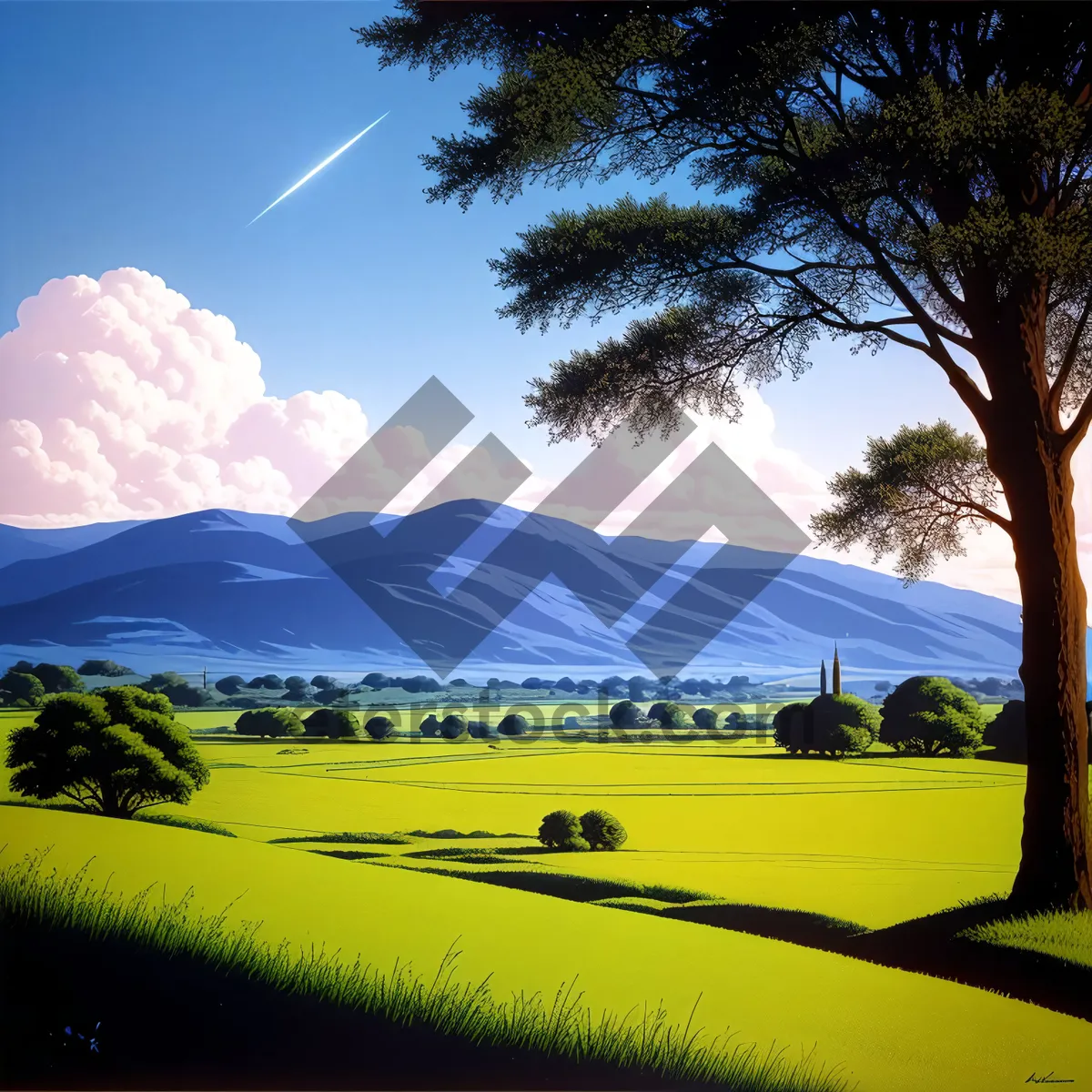 Picture of Serene Rural Landscape under Sunny Skies