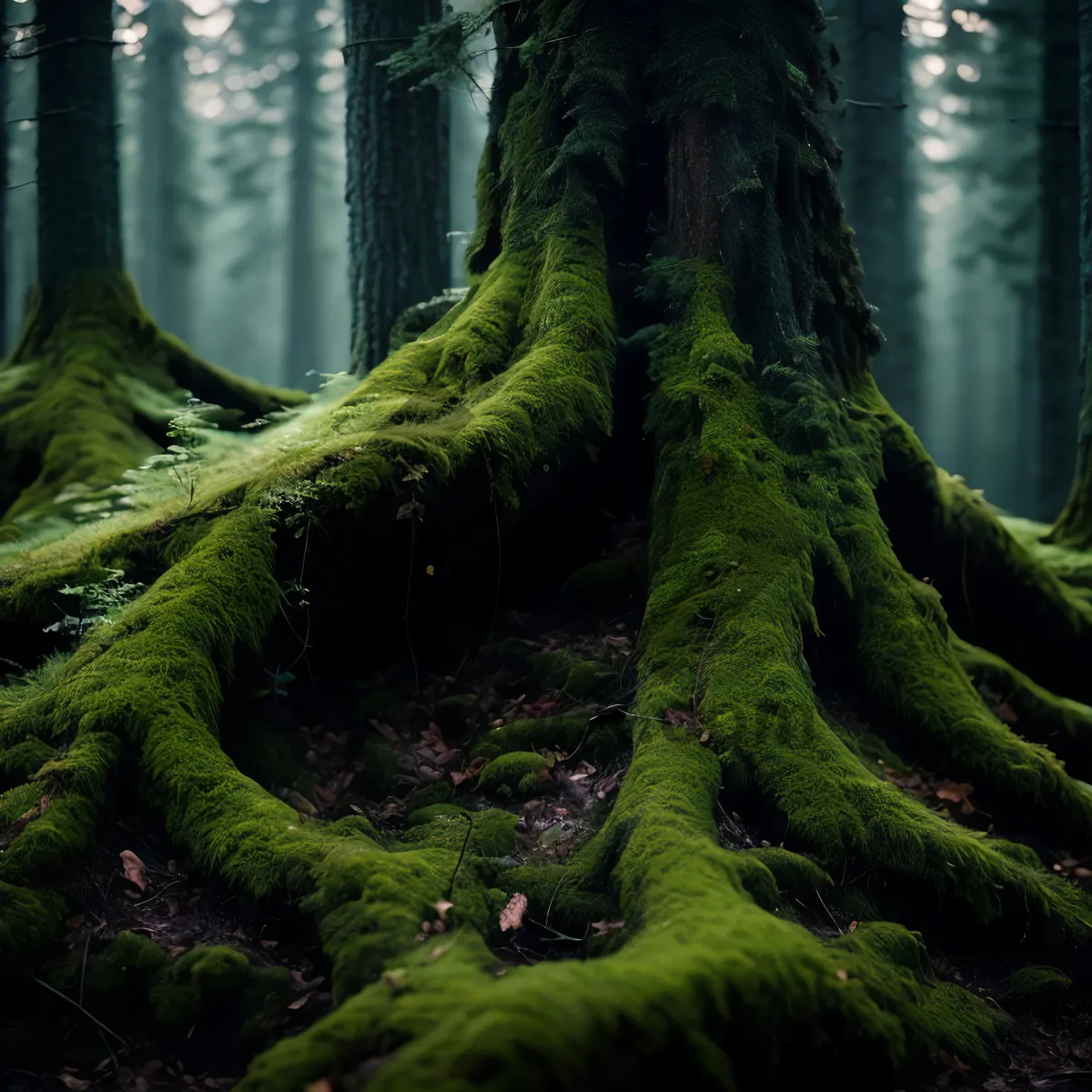 Picture of Lush Tropical Forest Foliage Nestled in Mountains