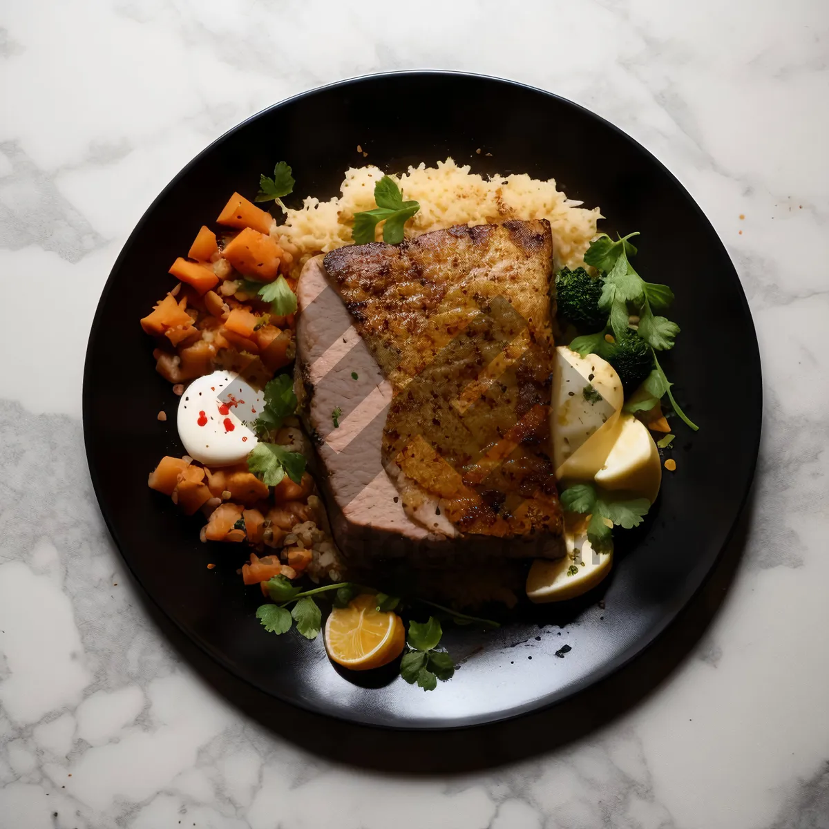 Picture of Fresh vegetable salad with chicken and rice.