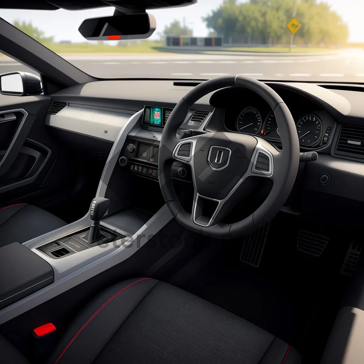 Picture of Speedy Drive: Modern Car Steering Wheel in Interior