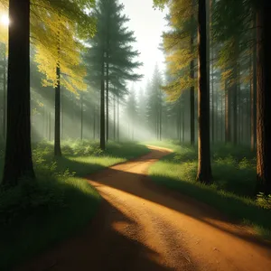 Enchanting Autumn Path through Sunlit Forest