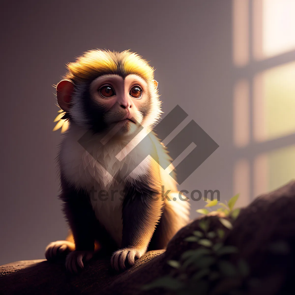 Picture of Cute Macaque Monkey in Natural Jungle Setting