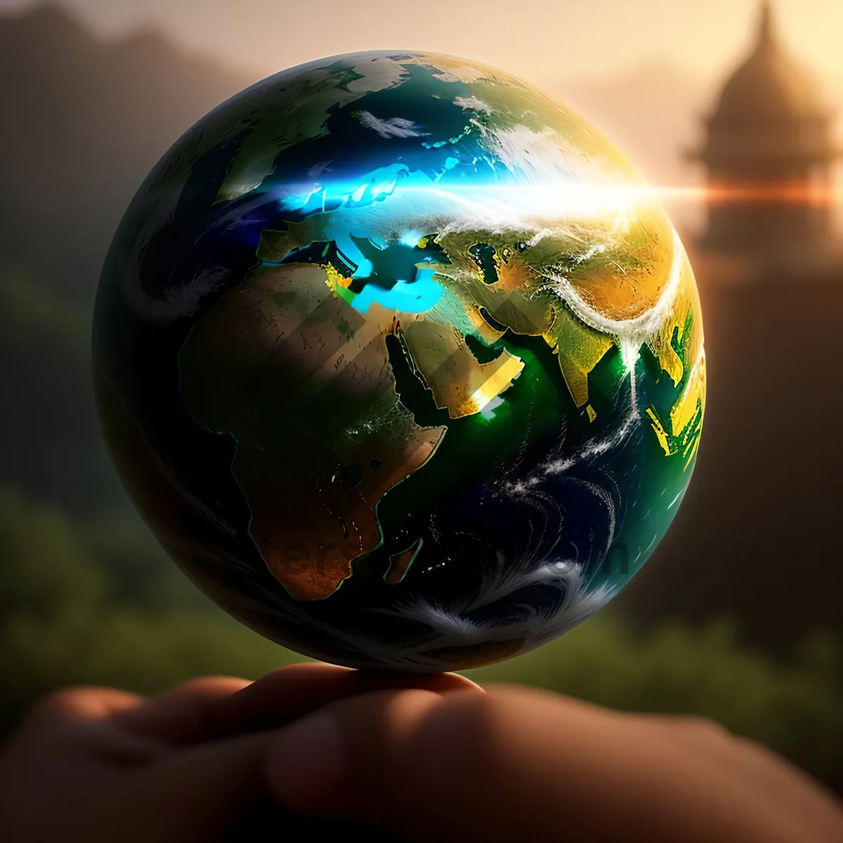 Picture of Glass Globe on Oceanic Landscape