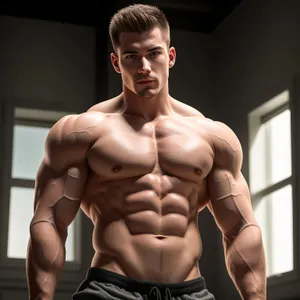 Sculpted Strength: Powerful Male Bodybuilder Flexing