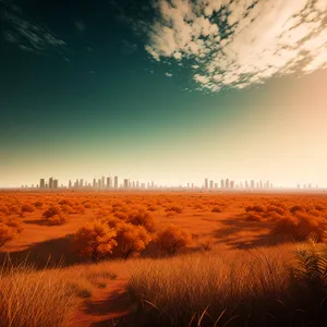 Golden Sunset Over Rural Dune Landscape