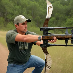 Soldier aiming with rifle at target