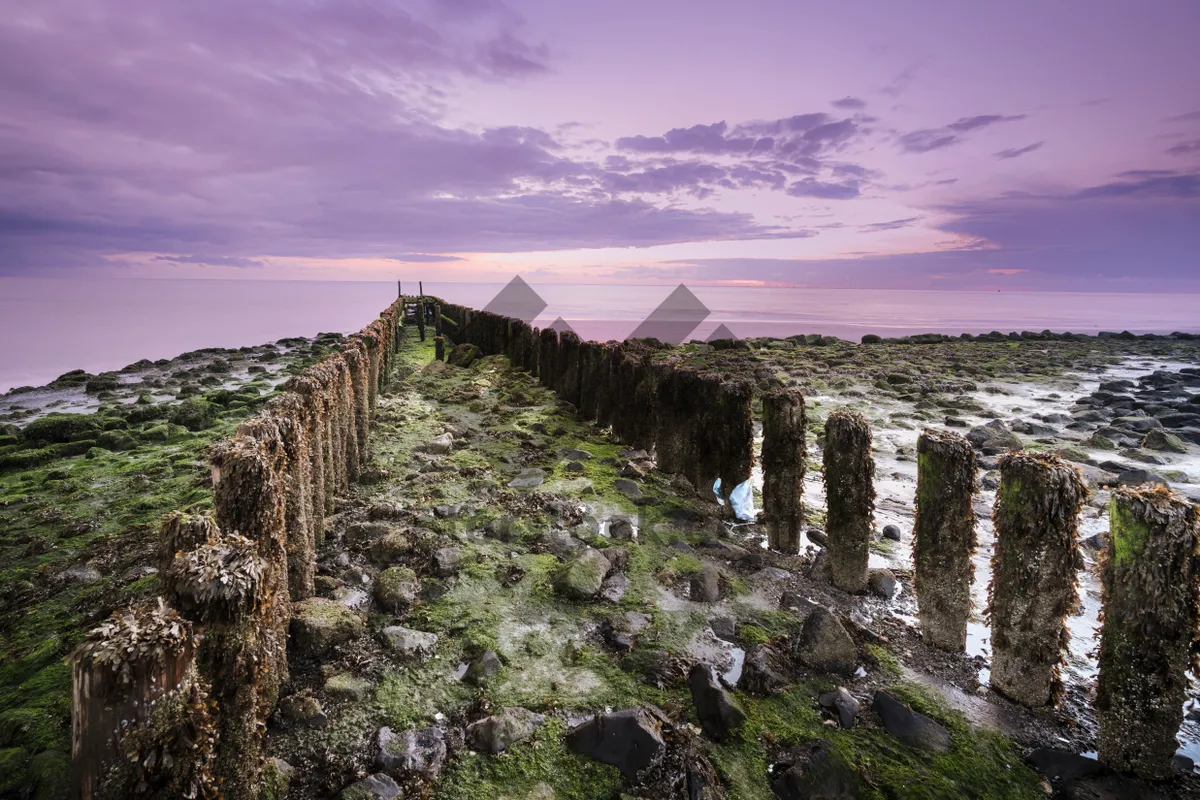 Picture of Scenic Coastal Barrier with Turquoise Ocean and Rocky Shore