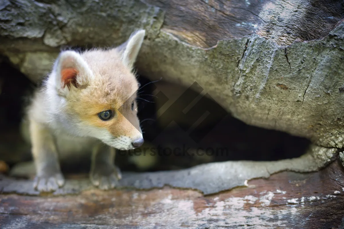 Picture of Curious Red Fox Kitten with Big Eyes