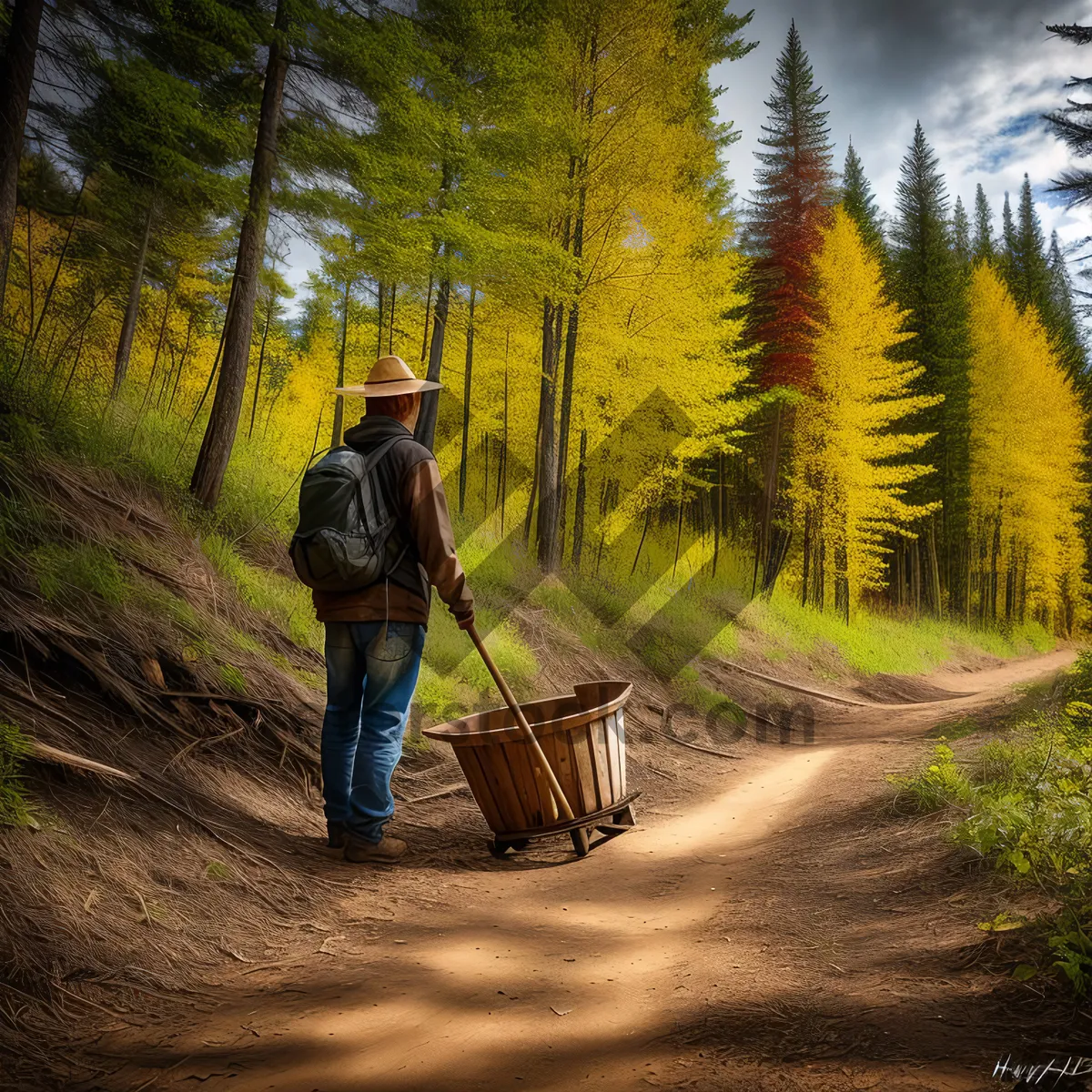 Picture of Autumn Farmer's Shopping Cart in Forest Landscape