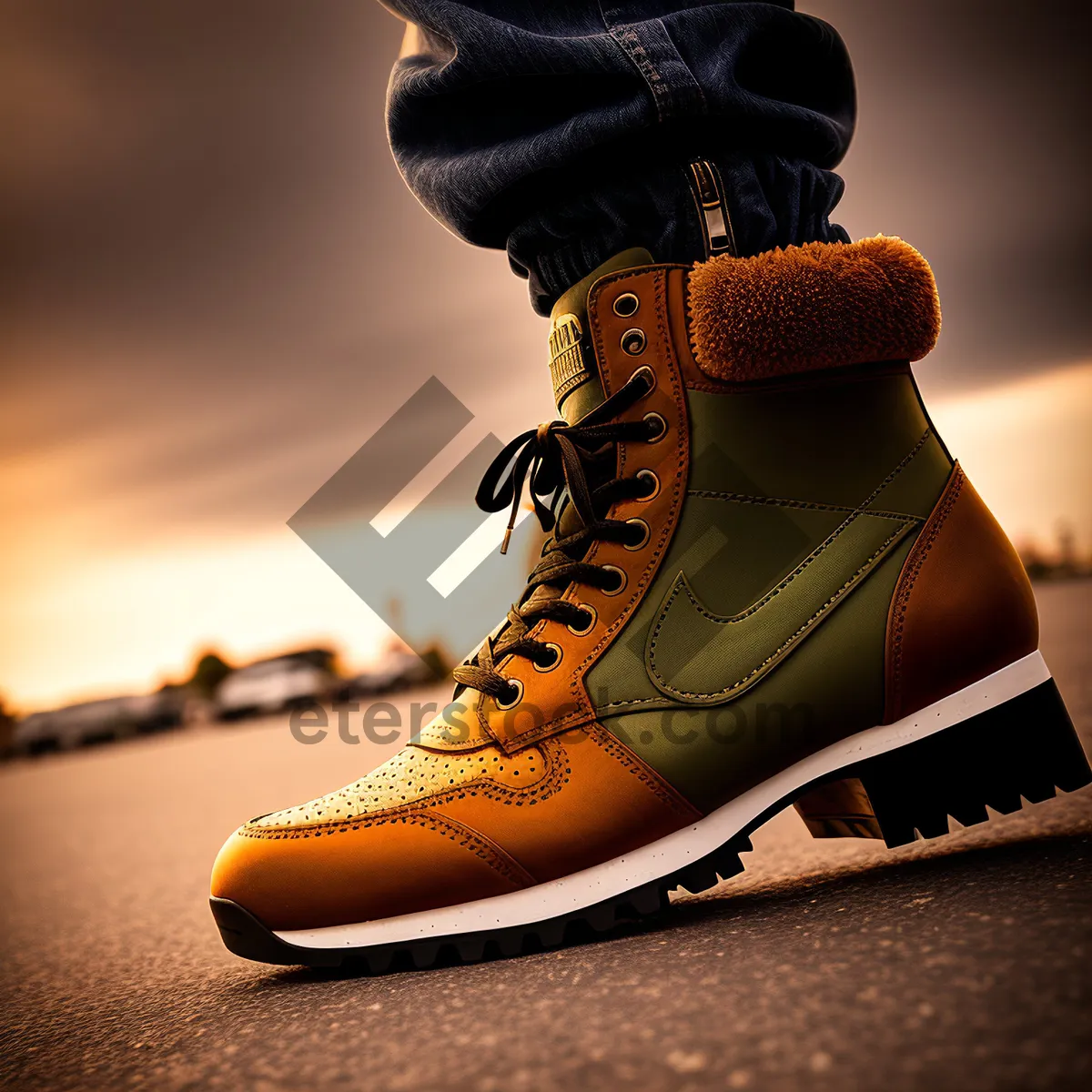 Picture of Skate Lace Leather Footwear: Classic Black Casual Boots