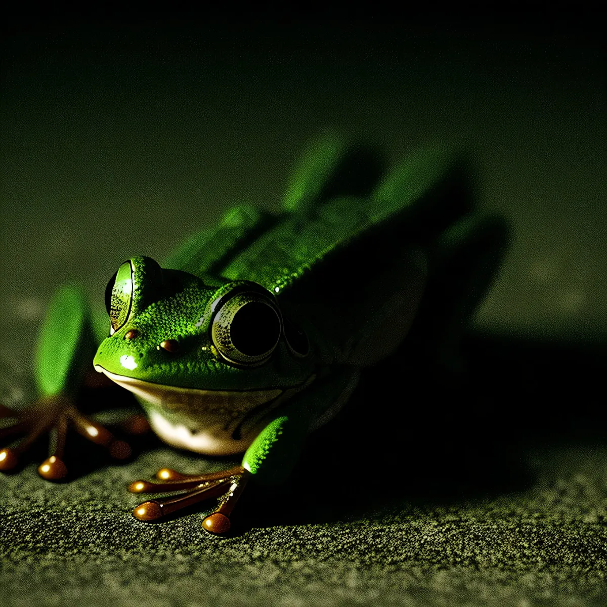 Picture of Bulging-eyed Frog Peeping Through Leaf