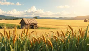 Sunny cereal field under clear blue sky