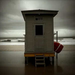 Vintage boathouse with old fire alarm