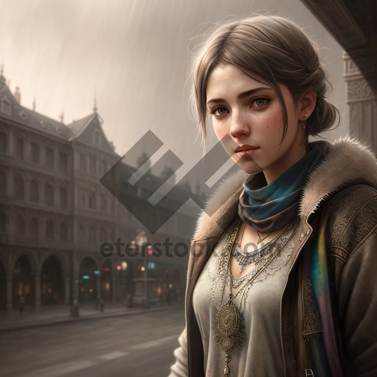 Picture of Smiling brunette tourist with a happy expression