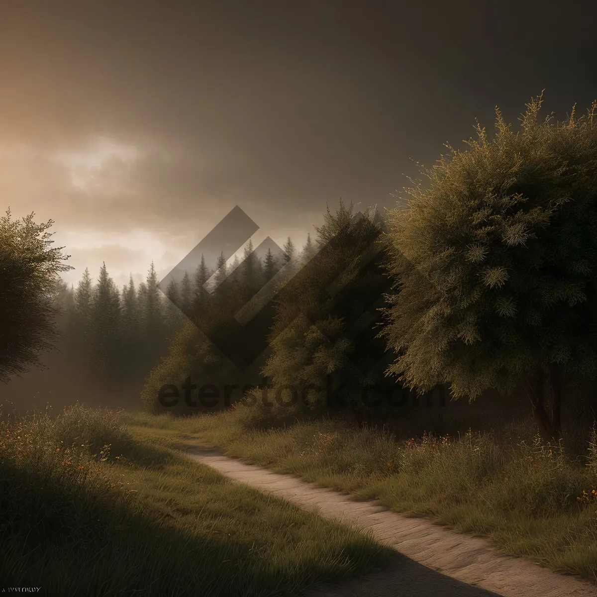 Picture of Serene Autumn Countryside Landscape with Vast Trees