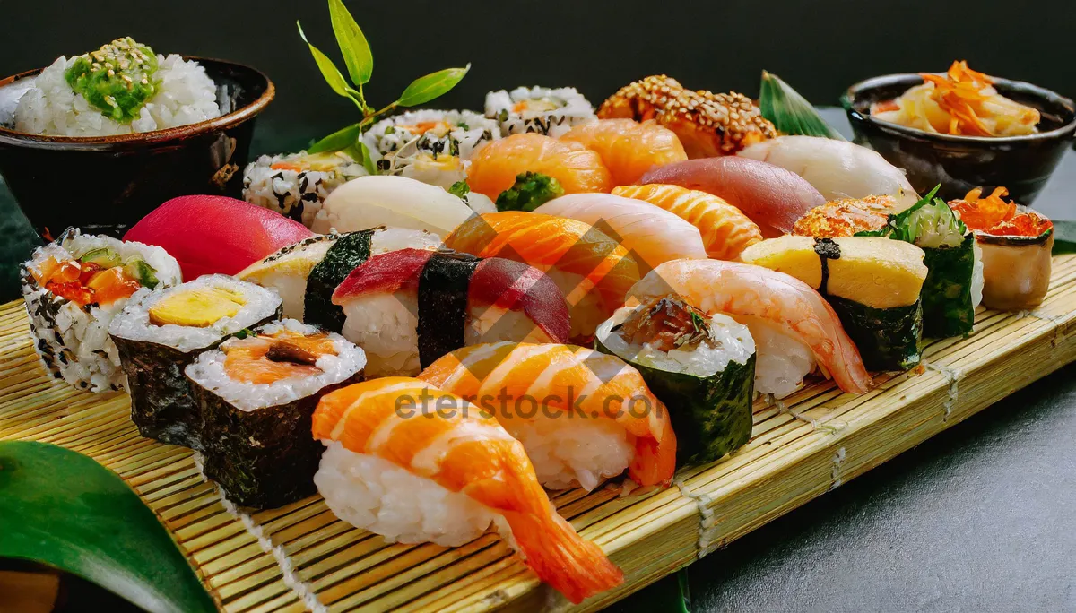 Picture of Fresh Salmon Sushi Roll with Tuna and Vegetables