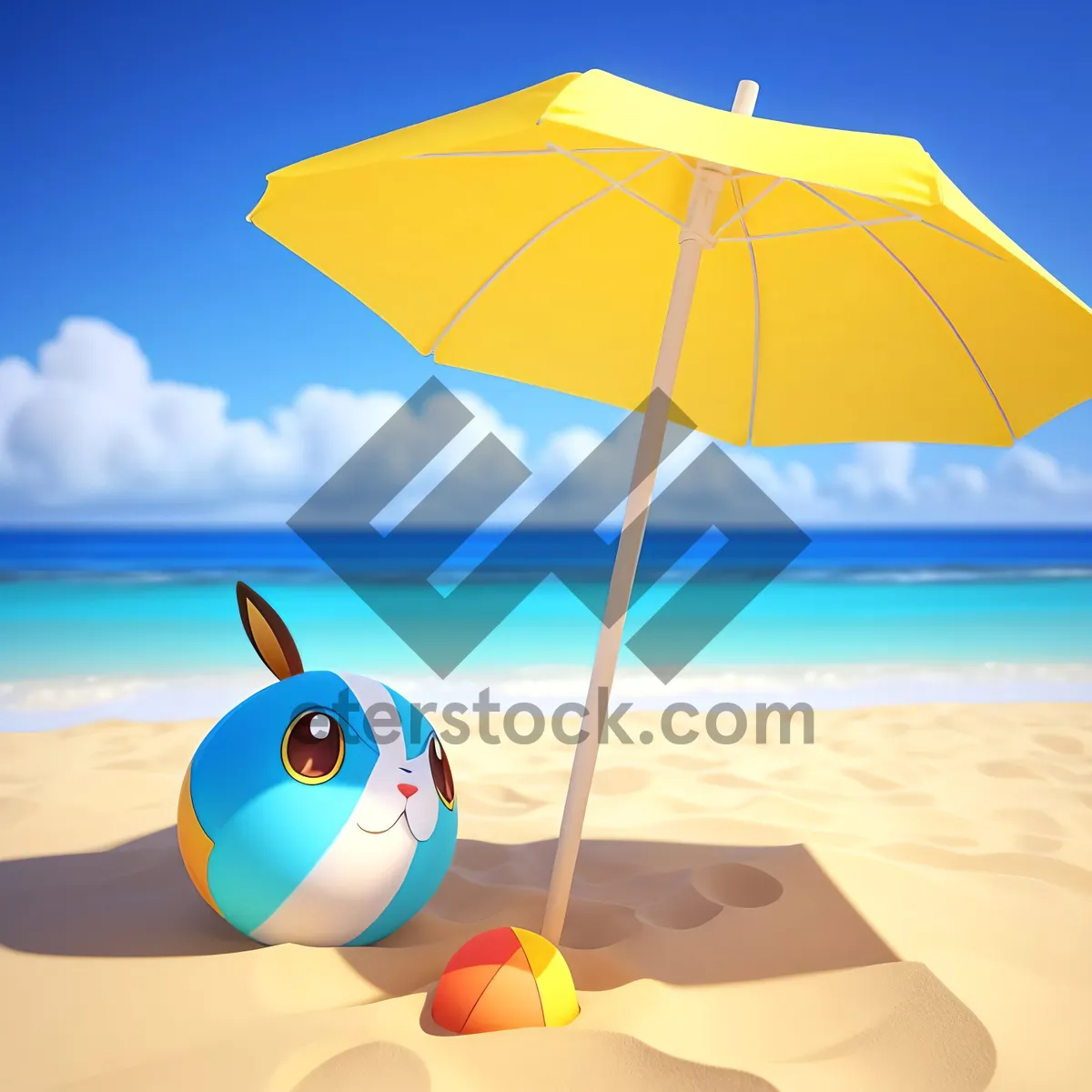 Picture of Serenity by the Shore: Summer Seascape with Umbrella Icon