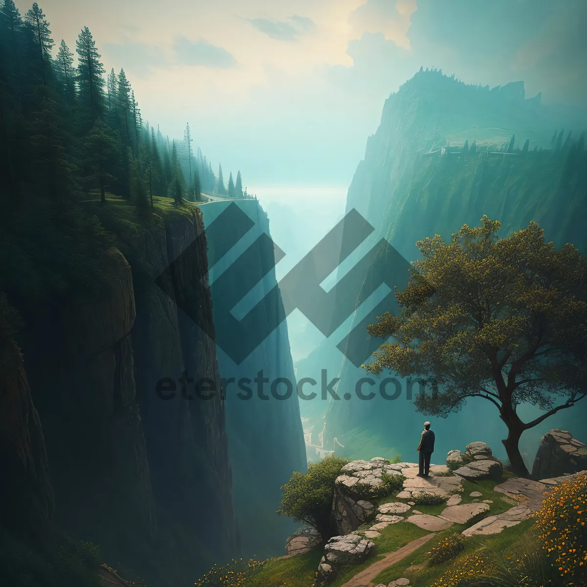 Picture of Serene Valley: Majestic Mountains Embracing a Tranquil Canyon