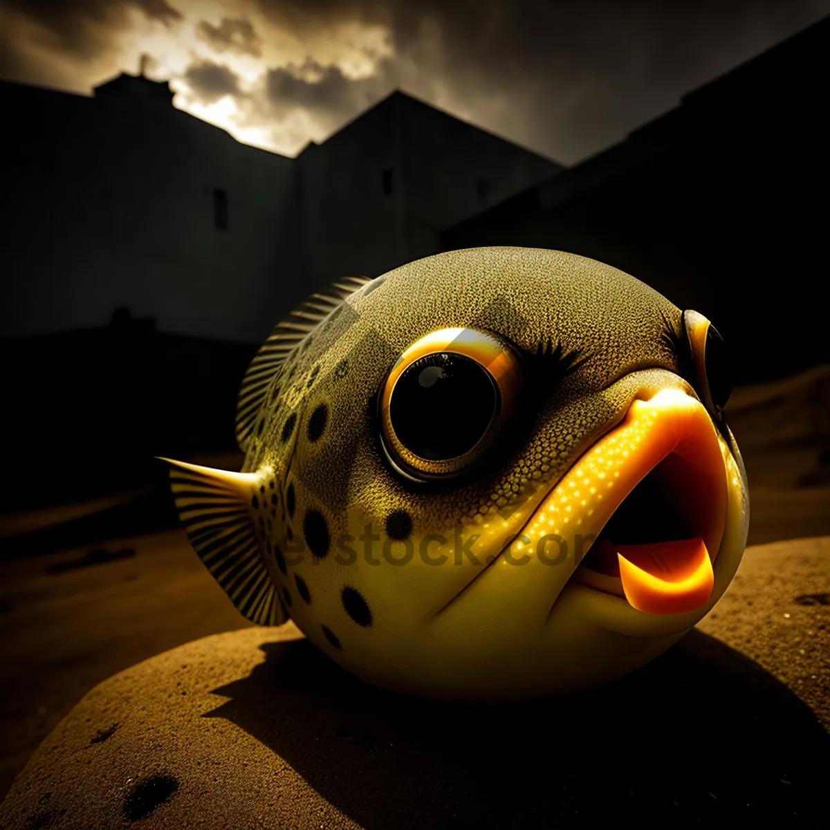 Picture of Colorful Puffer Fish Swimming in Underwater Aquarium