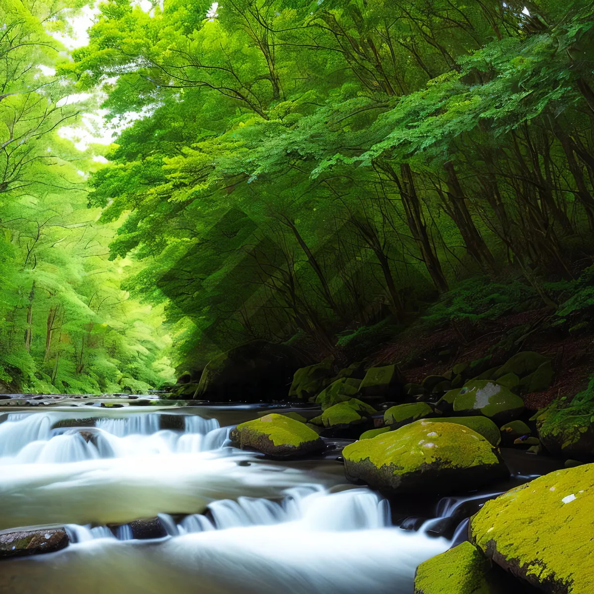 Picture of Tranquil Waterfall in Lush Green Jungle