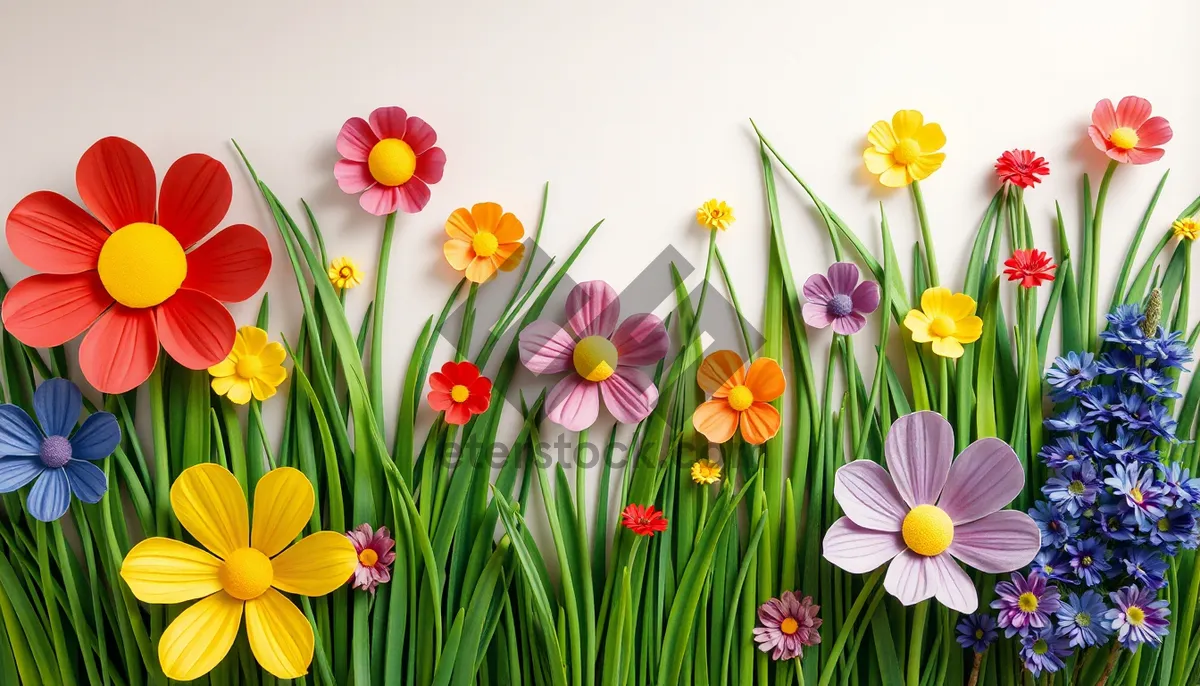Picture of Colorful Floral Garden Bouquet with Yellow Tulips
