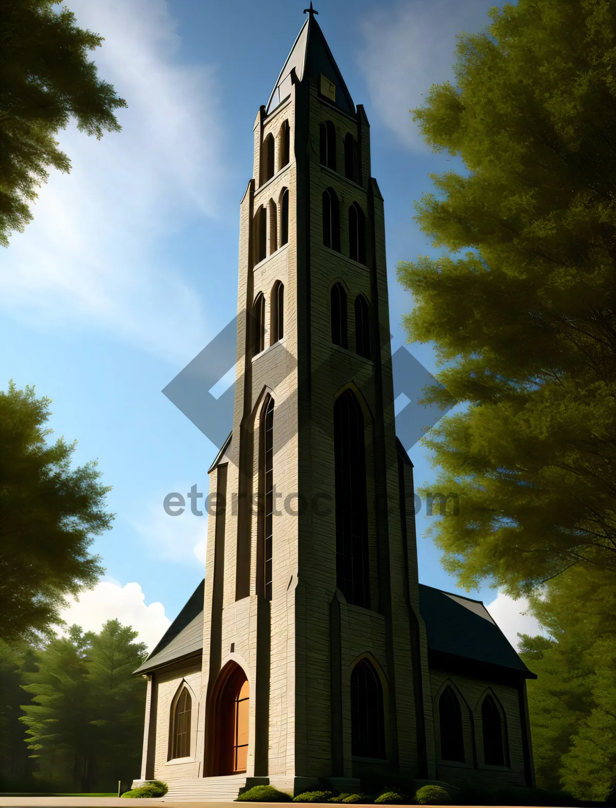 Picture of Serene Skyline: Ancient Bell Tower Crowns Historic Cathedral