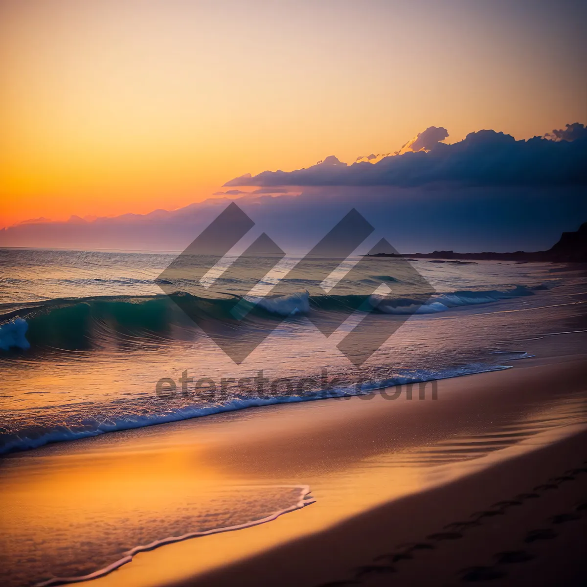 Picture of Tranquil Sunset Over Tropical Beach: Serene Evening Horizon