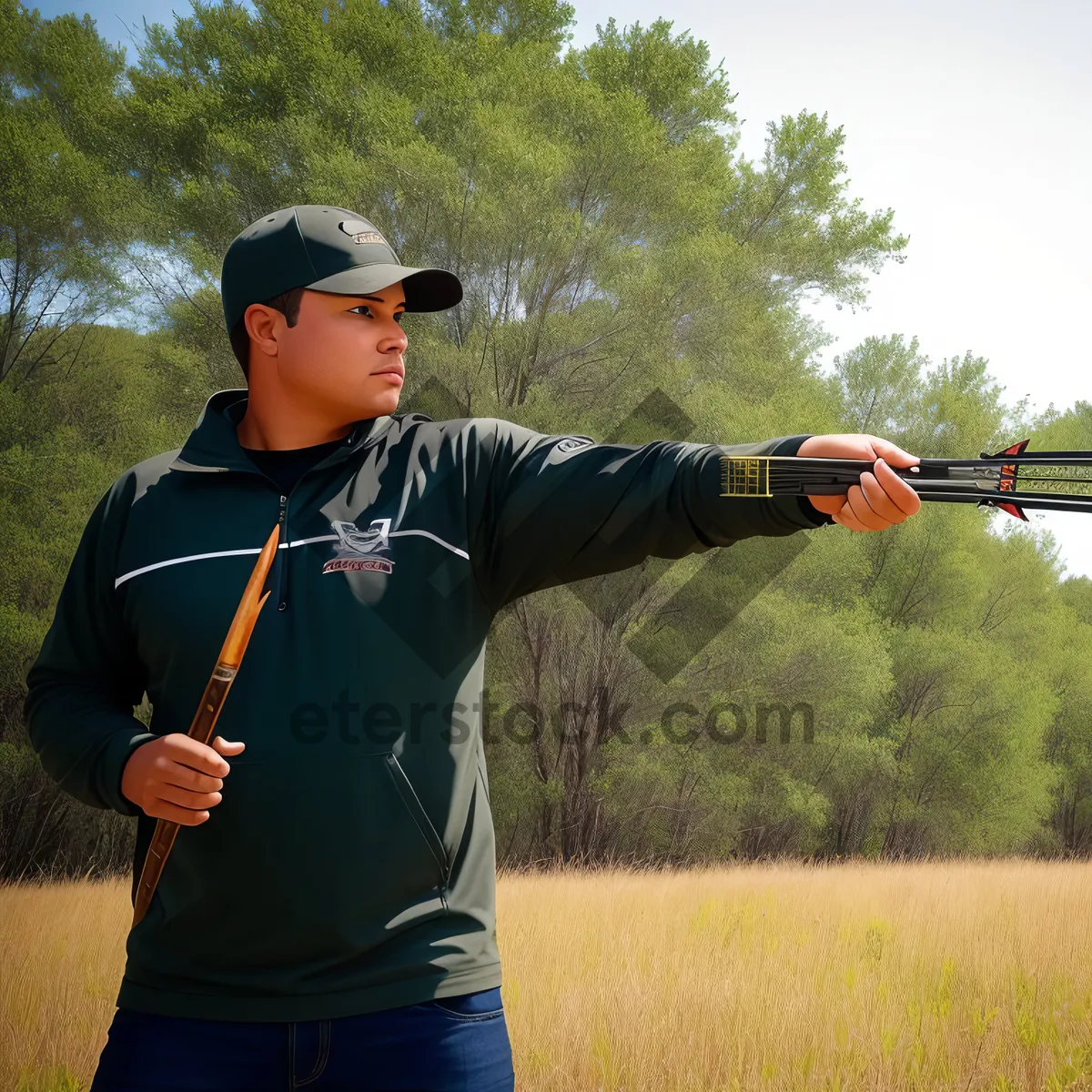 Picture of Active Golfer Taking a Swing on Grass