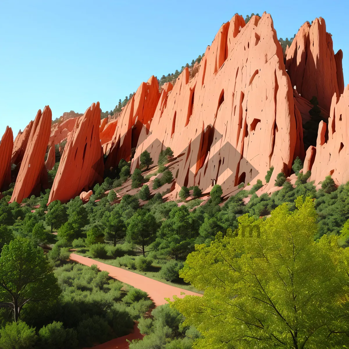 Picture of Majestic Sandstone Canyon Landscape with Vibrant Sumac Trees