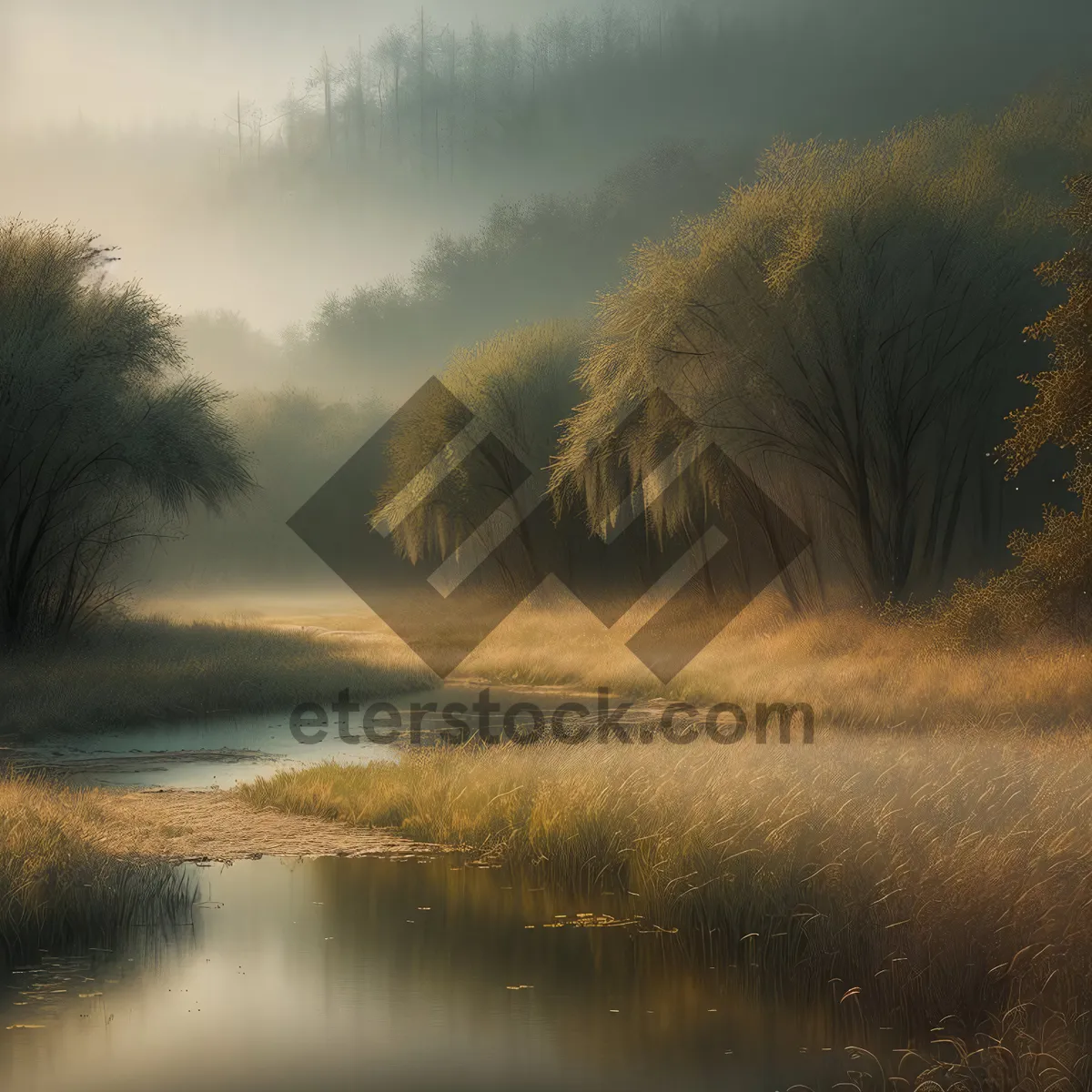 Picture of Serene Sunrise Over Countryside Landscape