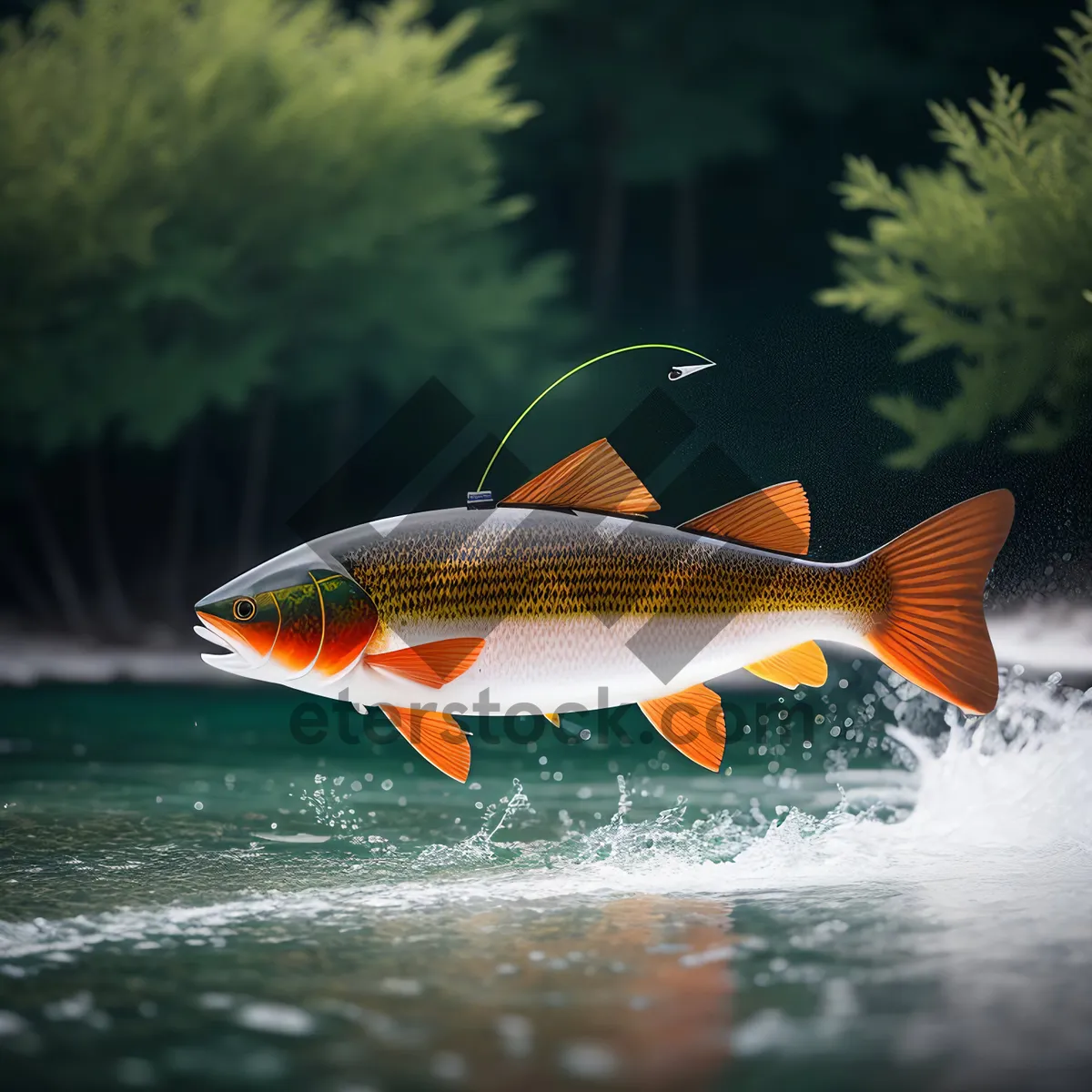 Picture of Glimmering Goldfish Swimming in Tropical Aquarium